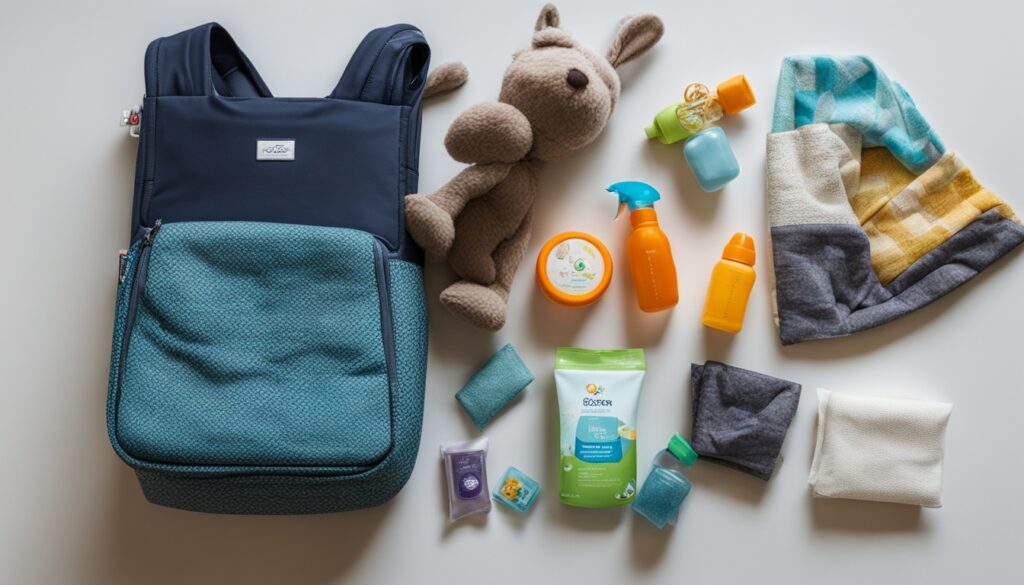 objetos e itens na bagagem de mão com bebê